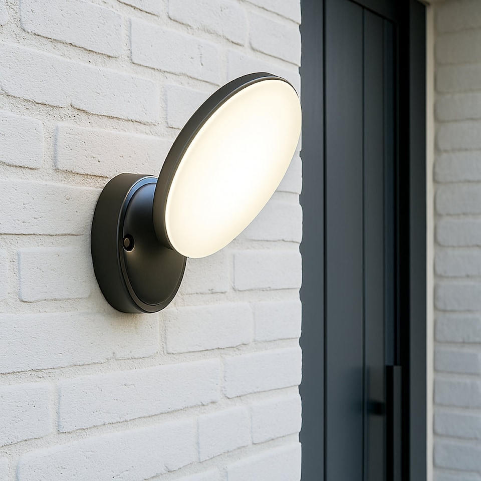 image 1 of CGC EZRA Slim Round Black LED Outdoor Wall Light 10W 1000lm 4000K Natural White LED