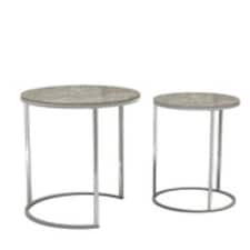 2Pc Round Nesting Stackable Sofa Side Bedside End Table Set Wood Top Metal Legs | Multi | Black Marble Top with Chrome Legs