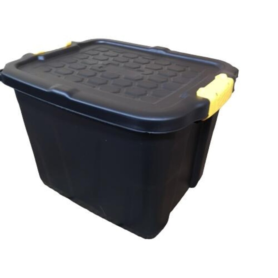 image 1 of 42L Heavy Duty Storage Tub Sturdy, Lockable, Stackable and Nestable Design Storage Chest with Clips in Black