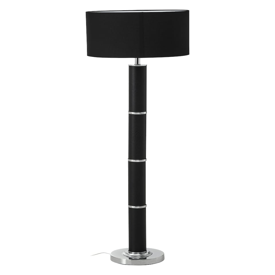image 1 of Interiors by Premier Black Snake Leather Effect Floor Lamp with Chrome Base and Black Shade Black