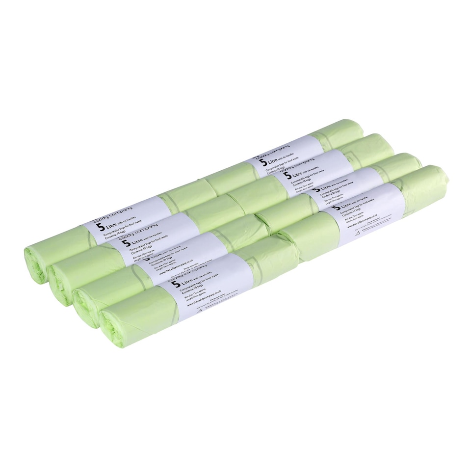 image 1 of The Caddy Company 5 Litre Tie Handle Compostable Food Waste Bin Bags - 8 Rolls