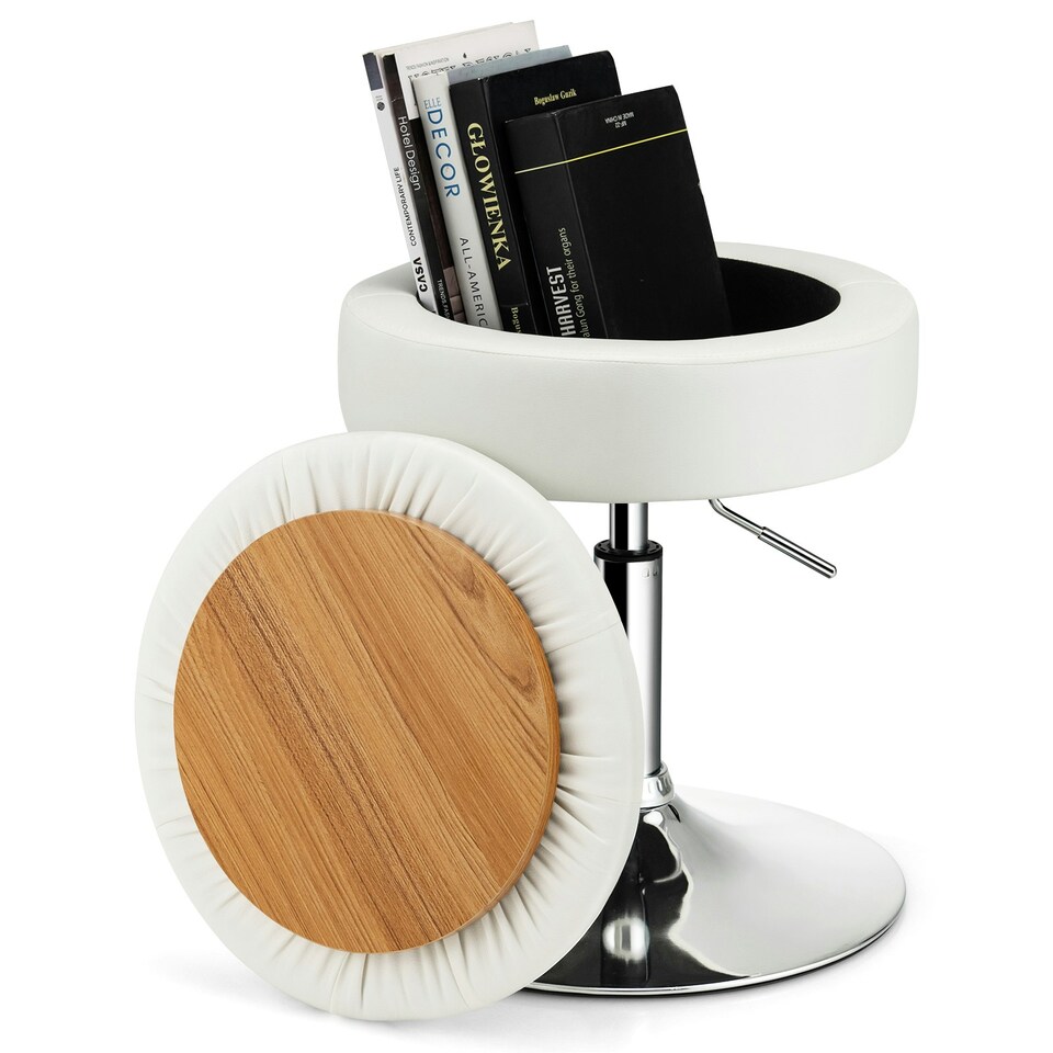 image 1 of Costway 360° Swivel Bar Stool w/ Lid Tufted Vanity Stool White