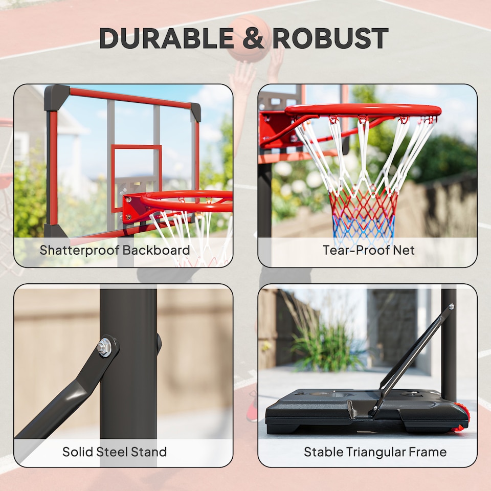 image 1 of SPORTNOW Adjustable Basketball Hoop and Stand w/ Wheels, 1.8-2.1m, Red