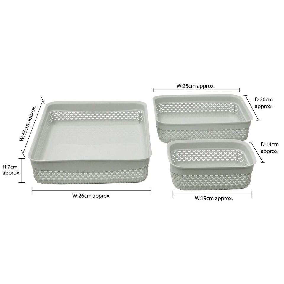 image 1 of JVL Droplette Set of 3 Rectangular Plastic Storage - Ice Grey Grey