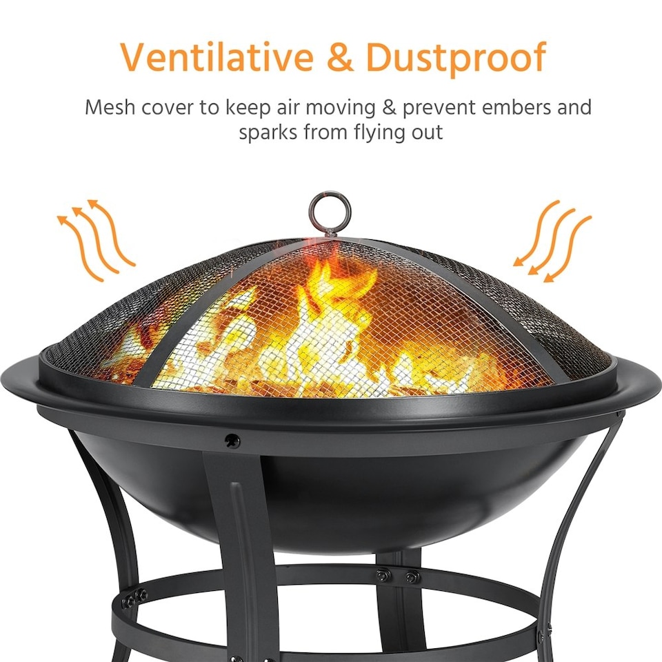image 1 of Yaheetech Outdoor Fire Pit with Mesh Screen Cover Fire Poker Black