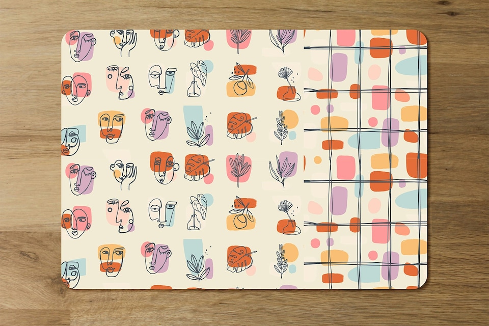 image 1 of Various Faces, Leaves and Flowers, Abstract shapes (Placemat & Coaster Set)