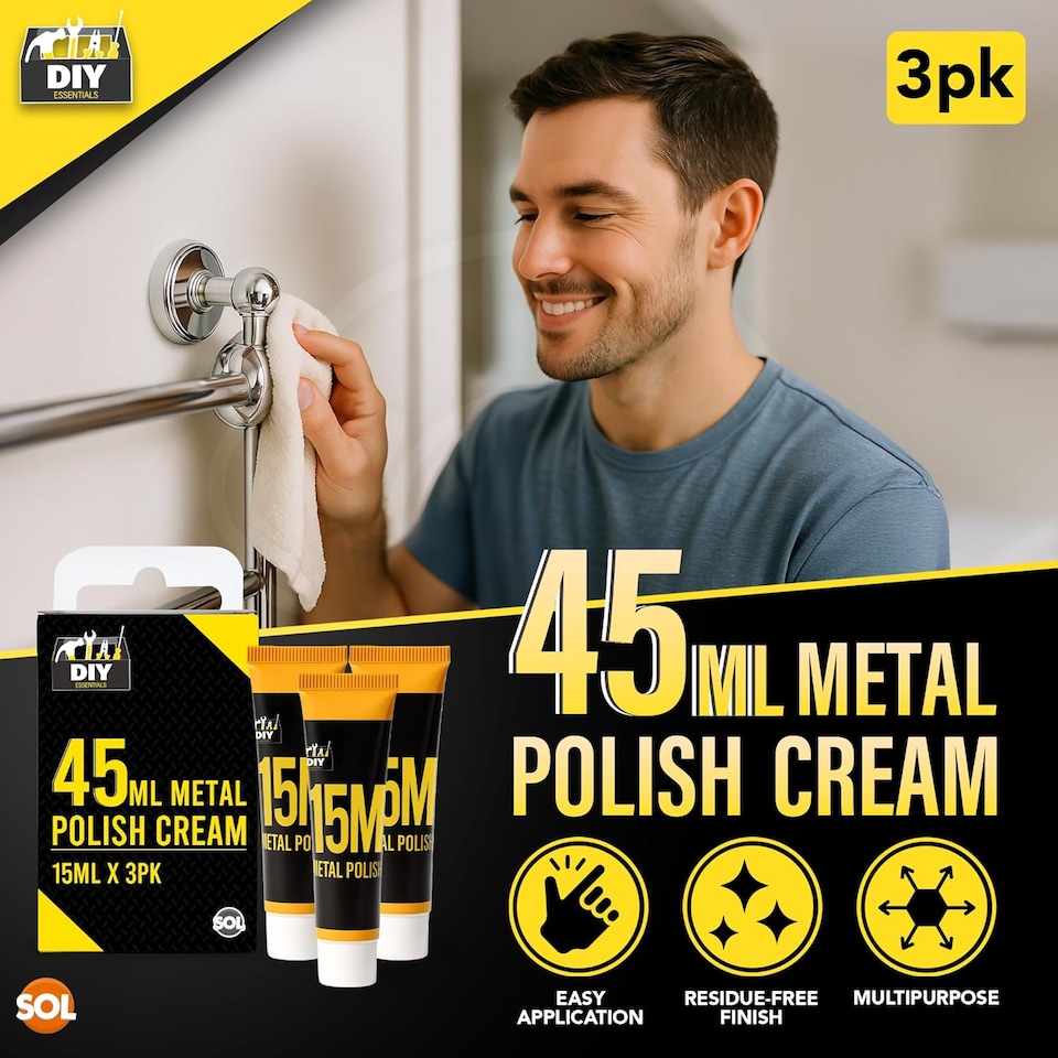 image 1 of 3pk Metal Polish Cream 45ml – Cleans & Restores Brass, Copper, Chrome, Silver, Aluminium & Steel, Removes Tarnish & Oxidation for Lasting Shine