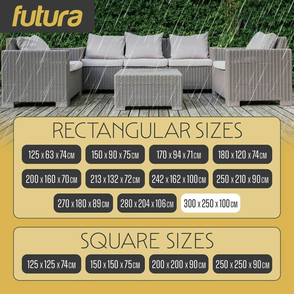 image 1 of Futura Rectangular 300x250x100cm Waterproof Garden Furniture Cover 600D | Black | Black | 300x250x100cm | 1