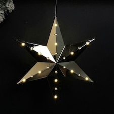20cm Battery Operated Light up Hanging Christmas Shooting Star Bauble in Gold with LEDs