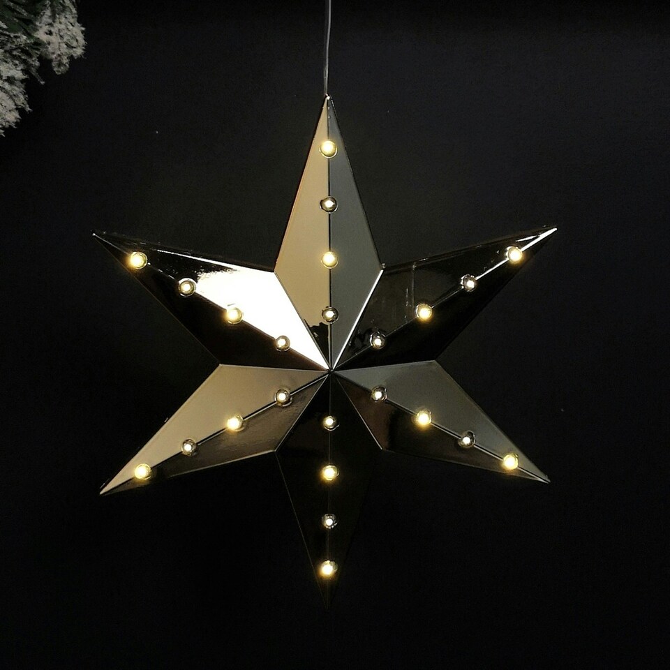 image 1 of 20cm Battery Operated Light up Hanging Christmas Shooting Star Bauble in Gold with LEDs
