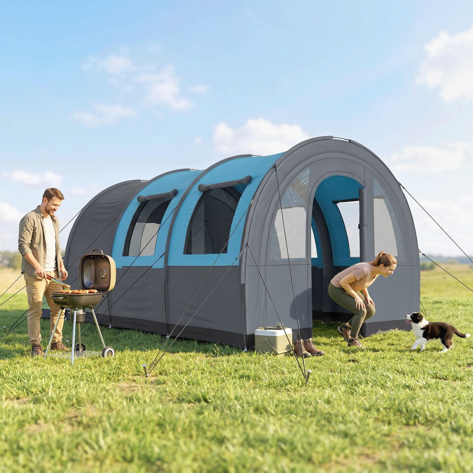 image 1 of Outsunny Camping Tent, 3000mm Waterproof Family Tent for 3 Man, Blue