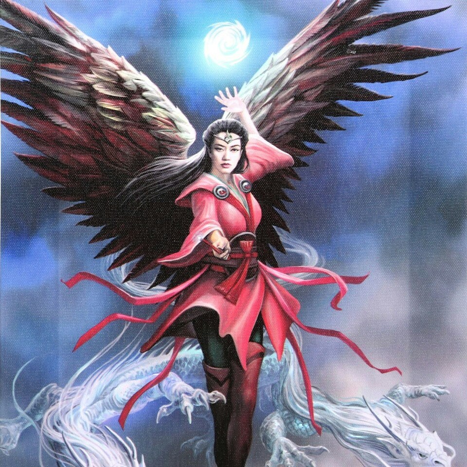 image 1 of Anne Stokes Air Element Sorceress Canvas Plaque - Blue/Red/White - 25cm x 19cm