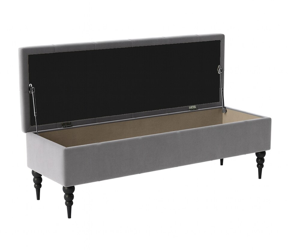image 1 of 180cm Safar Ottoman bench with Storage and Turned Wooden Legs- Plush Velvet Shoes Bench - Silver Chesterfield Storage Bench