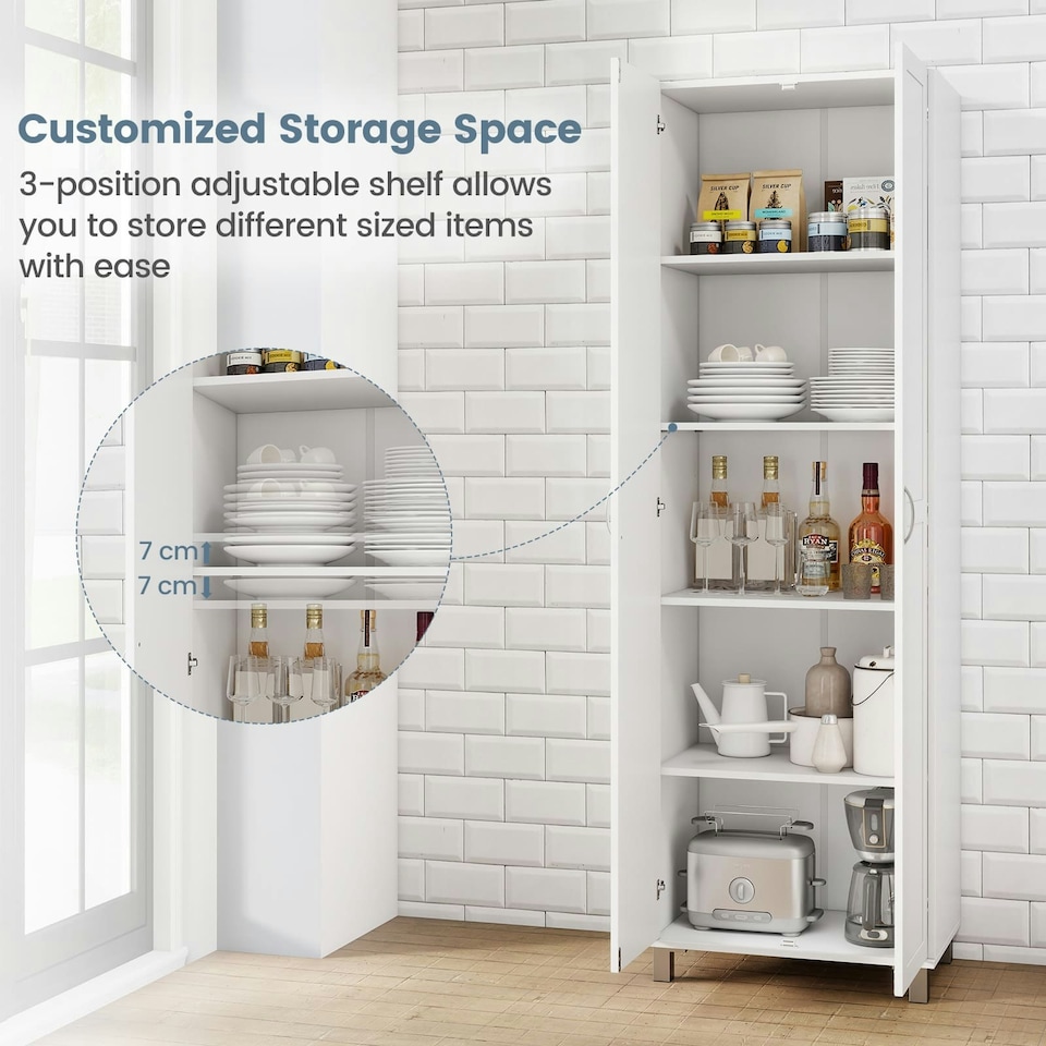 image 1 of COSTWAY Double Door Tall Storage Cabinet Freestanding White White