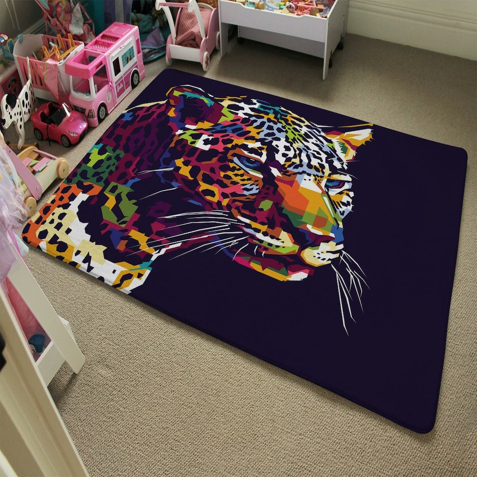 image 1 of leopard face with pop art style (Rug) Multi | M