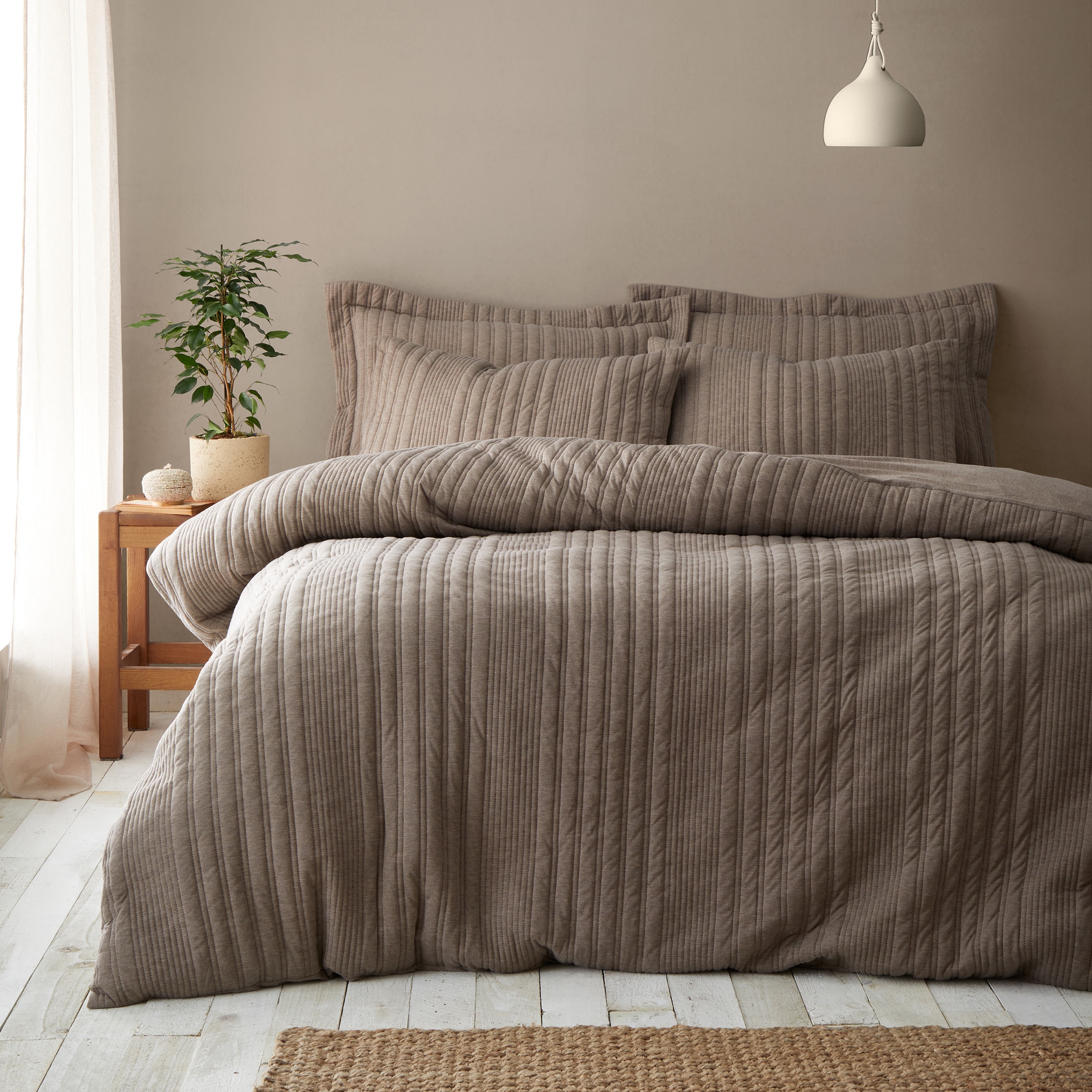 Pineapple Elephant Tamba Jersey Stripe Duvet Cover Set in Brown | Size: Single