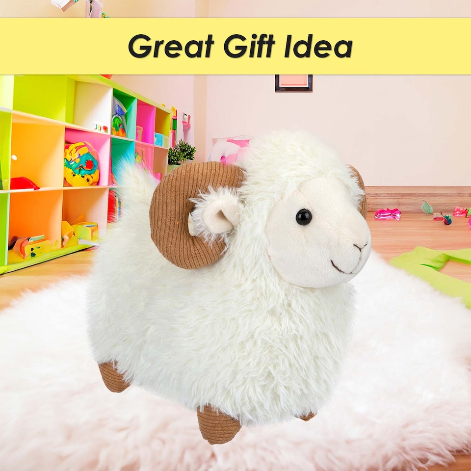 image 1 of vfm-estore Sheep With Horns Soft Plush Toy - Huggable White Farm Animal Stuffed Toy