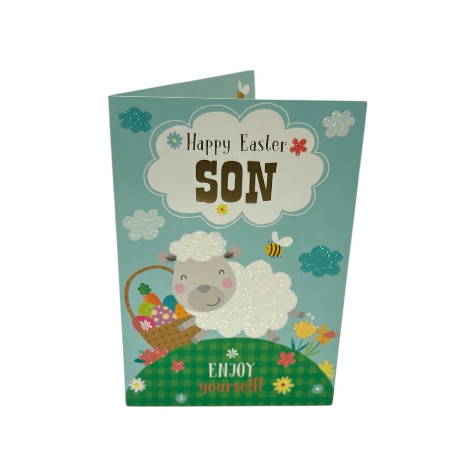 image 1 of For Son Cute Lamb with Eggs Design Easter Card