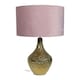 image 2 of ValueLights Bailey Polished Gold Table Lamp with Medium Pink Drum Shade and LED Bulb
