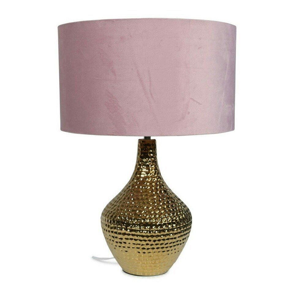 image 1 of ValueLights Bailey Polished Gold Table Lamp with Medium Pink Drum Shade and LED Bulb