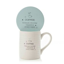 Widdop Love Life Mug & Coaster Set - Monday Coffee | Blue | White | 2