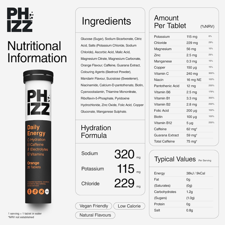image 1 of Phizz Daily Energy Orange, Hydration, Caffeine, Electrolytes & Vitamins Effervescent 60 Tablets