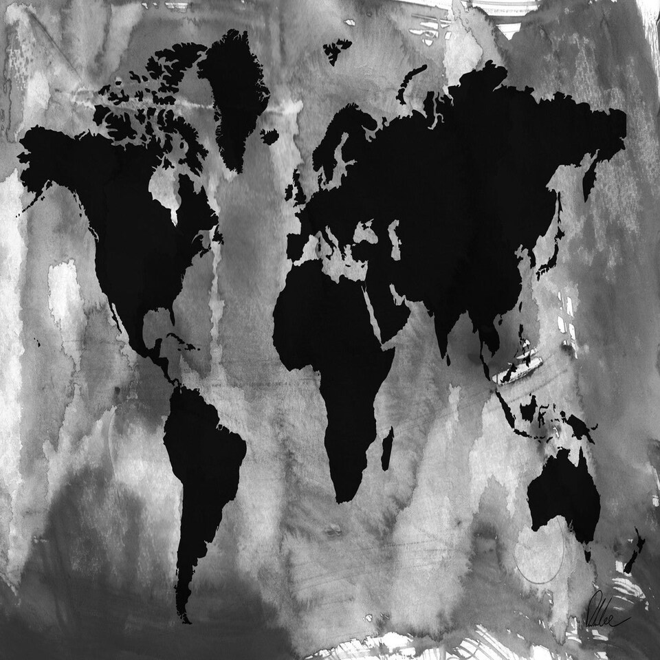 image 1 of Black And White World Map (Canvas Print) 44" x 30"