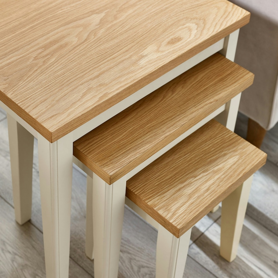 image 1 of Furniturebox Eden Oak and Cream 3x Wooden Nesting Tables