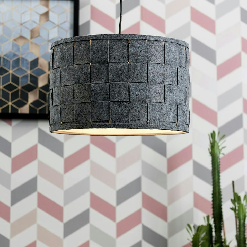 image 1 of ValueLights Monza Grey Ceiling Pendant Shade and E27 GLS LED 6W Warm White 3000K Bulb