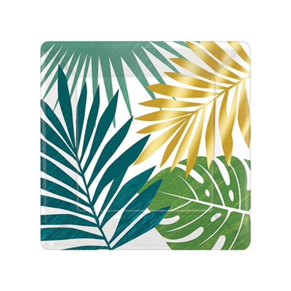 Key West Leaves Square Metallic Paper Plates 18cm - Pack of 8