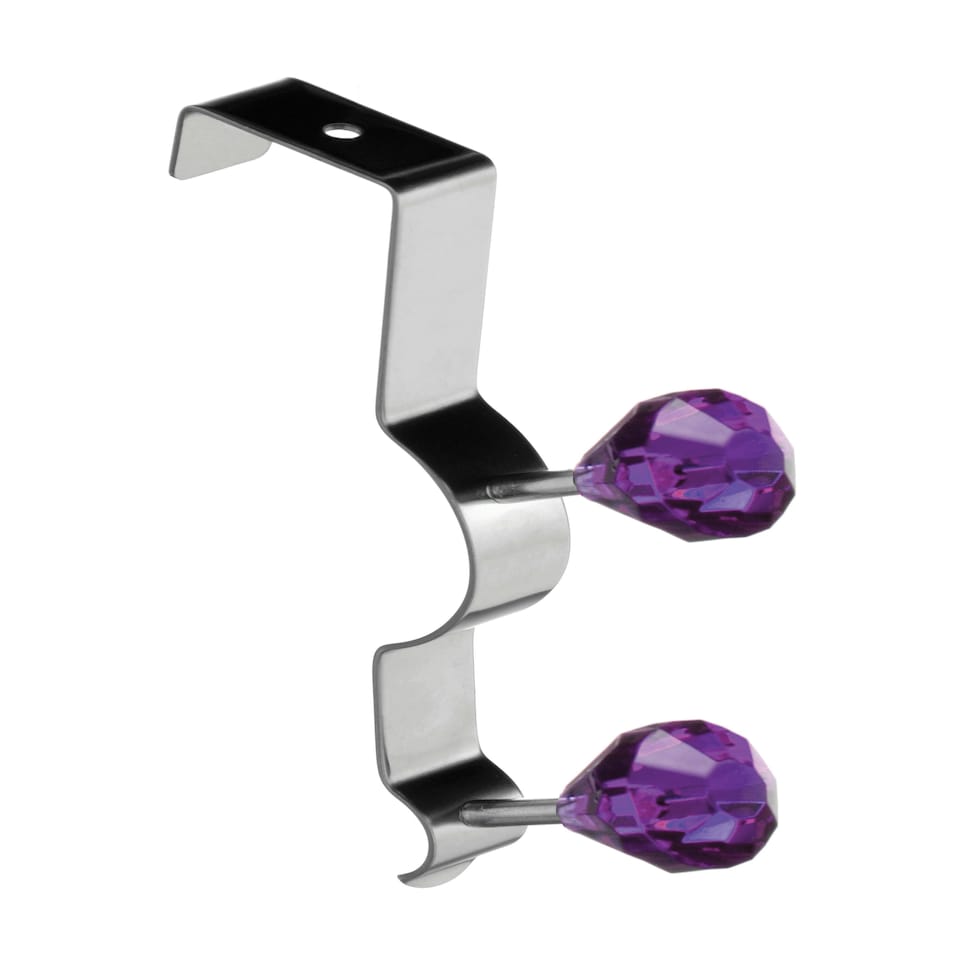 image 1 of Interiors by Premier Over Door Double Hook With Purple Diamante, Metal Hook With Sparkling Detail, For Hanging Coats