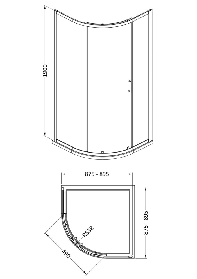 image 1 of Balterley 900 x 900 x 1900mm Single Door Quadrant