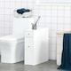 image 2 of HOMCOM Bathroom Slim Floor Cabinet Narrow Wooden Storage Home Bath Toilet Cupboard Organiser Unit with Drawers White