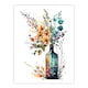 image 3 of Wine Bottle Wildflowers Watercolour Orange Black Framed Wall Art Print A4
