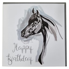 Gubblecote Arab Horse Watercolour Birthday Card - White/Black/Blue - One Size