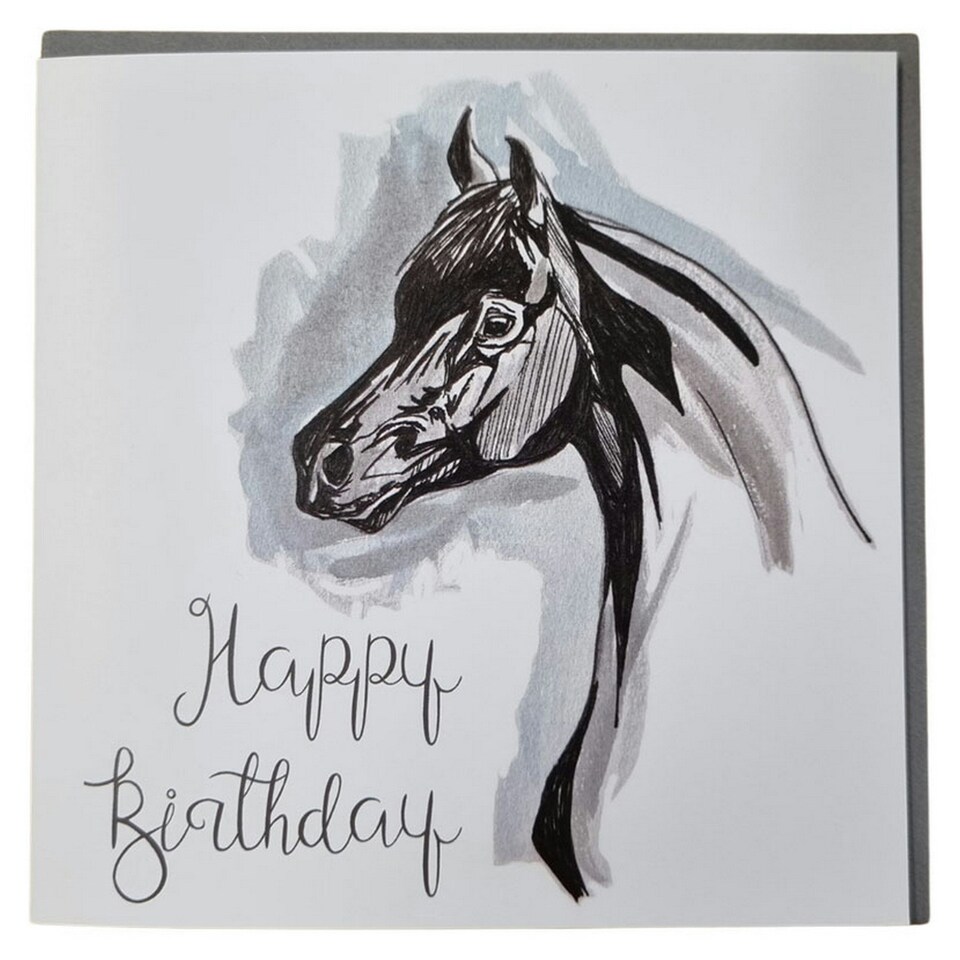Gubblecote Arab Horse Watercolour Birthday Card - White/Black/Blue - One Size