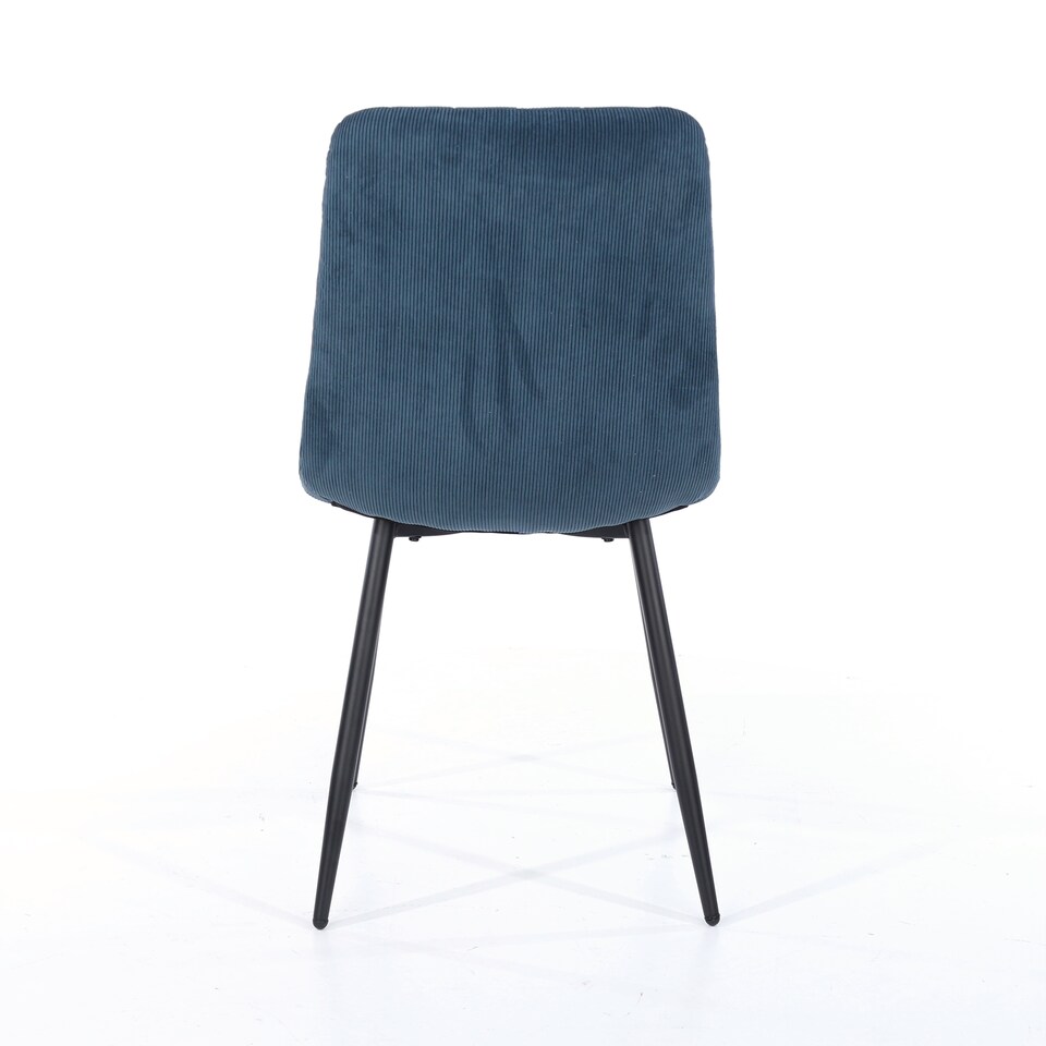 image 1 of Pair of Aspen Cord Fabric Straight Stitch Compact Dining Chairs with Black Tapered Metal Legs | Blue | Blue | 1