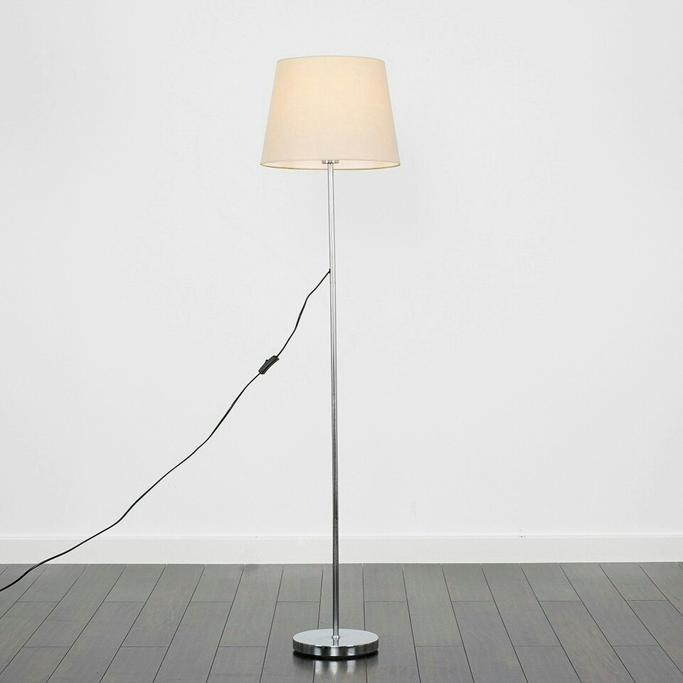 image 1 of ValueLights Charlie Chrome Floor Lamp Cream Taper Shade