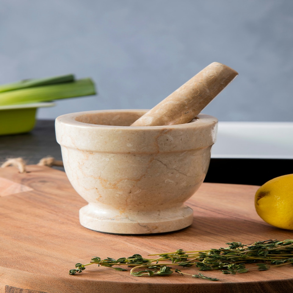 image 1 of Interiors by Premier Champagne Marble Mortar & Pestle,Perfect Grinding Pestle & Mortar,Easy to Clean Large Mortar & Pestle