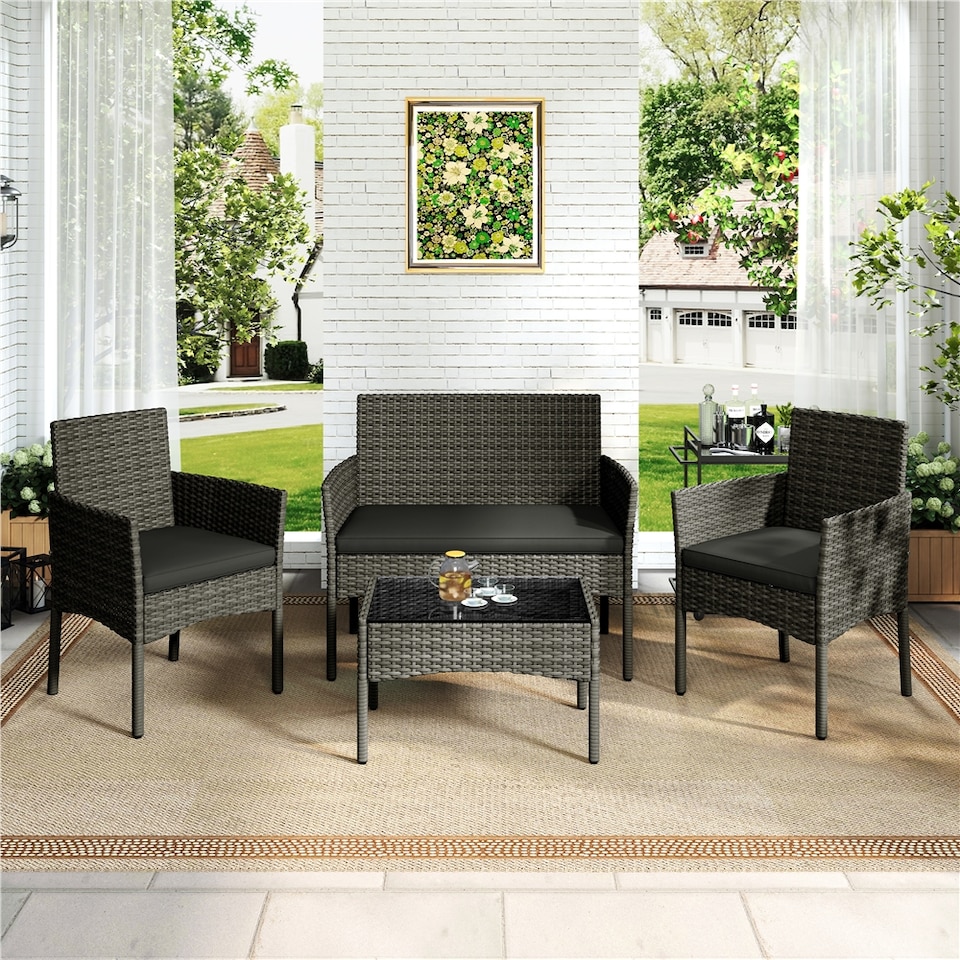 image 1 of Yaheetech 4-Piece Outdoor Reception Set-Grey | Grey | Grey