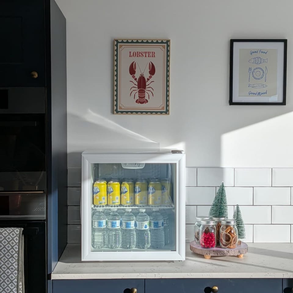 image 1 of SIA DC3W Mini Drinks Fridge, Table Top 46L Wine Cooler With Glass Door, White