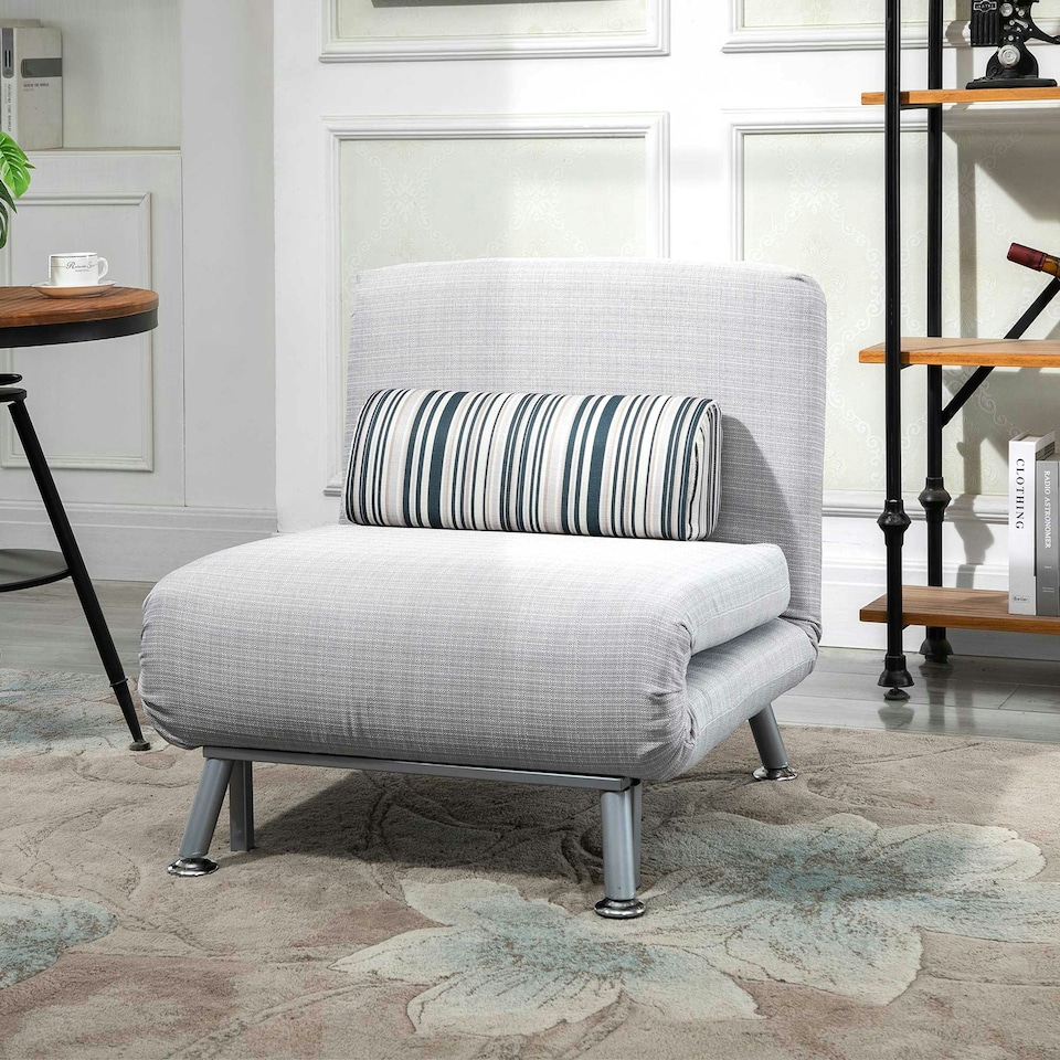 image 1 of HOMCOM Folding 5 Position Convertible Sleeper Sofa Bed Grey, Silver