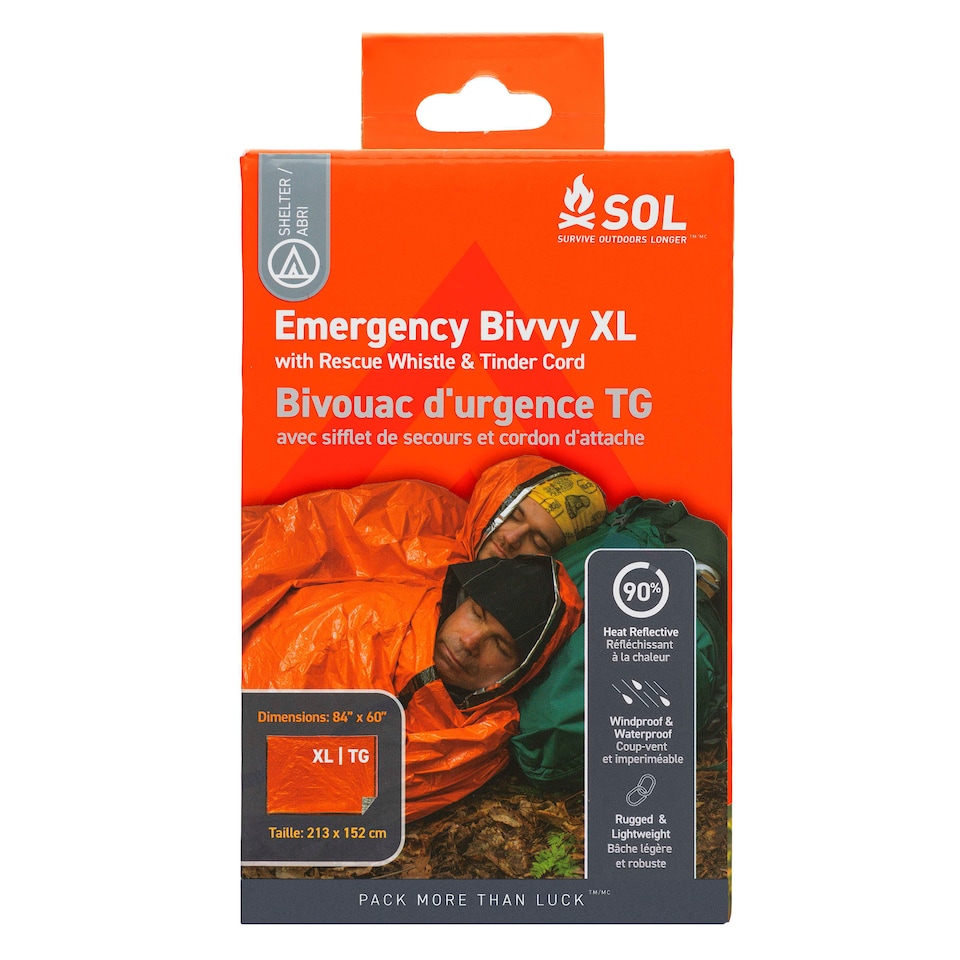 image 1 of Emergency Bivvy XL - Lightweight Heat Reflective Shelter with Whistle | Orange | Orange | One Size | 1