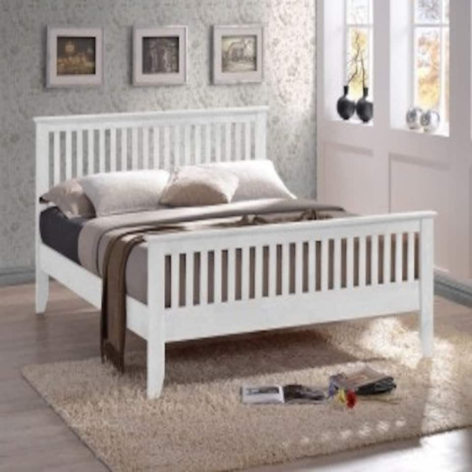 White Slatted Shaker Style Hardwood Single Bed Frame - 3ft