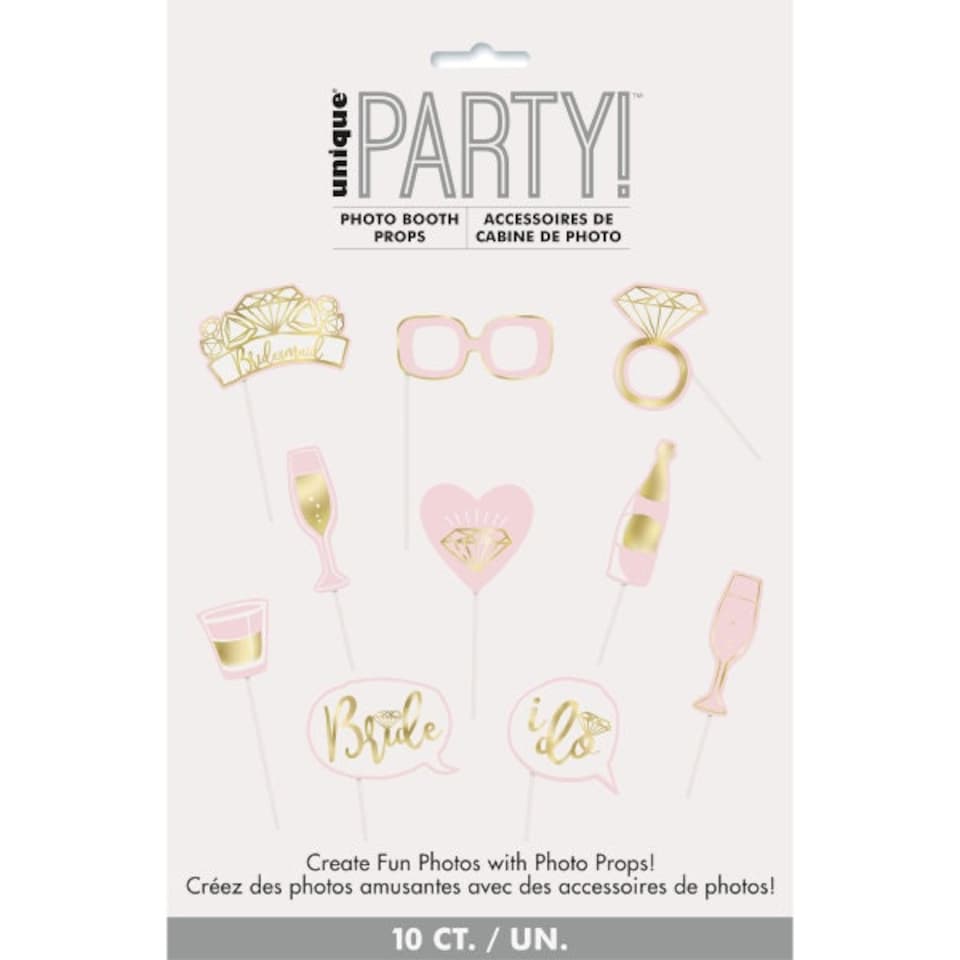 image 1 of Pack of 10 Pink and Gold Foil Bachelorette Party Photo Booth Props