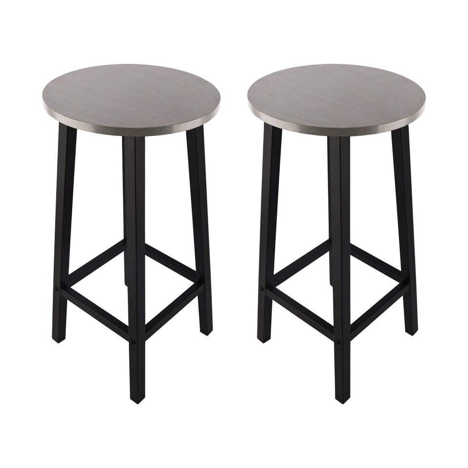 image 1 of Groundlevel Set Of 2 Wooden Tall Bar Stools Bar Chair Breakfast Kitchen Counter | Grey | Grey