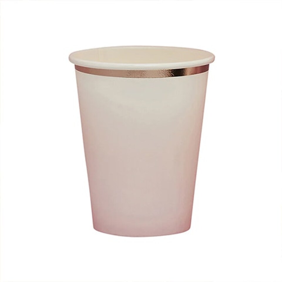 Rose Gold & Pink Ombre Paper Cups 250ml - Pack of 8