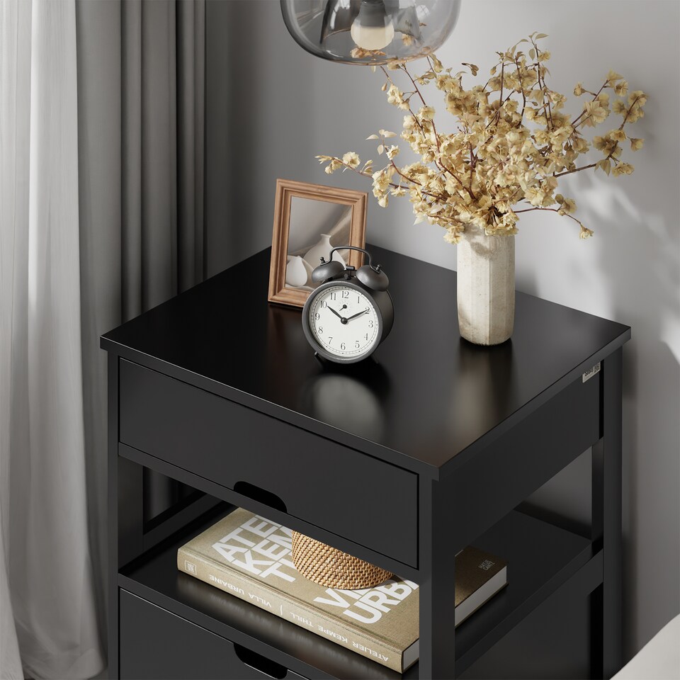 image 1 of SoBuy Bedside Table with 2 Drawers & Shelf, Black, 17.3x14.9x22.0 inches, 11.45 kg - FRG258-SCH