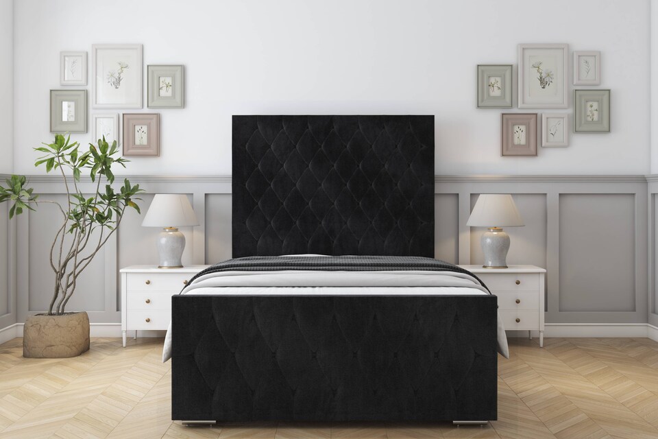 image 1 of Sloomy Watson Black Naples Bed Frame With Mattress With 50" Upholstered Headboard 4' Small Double