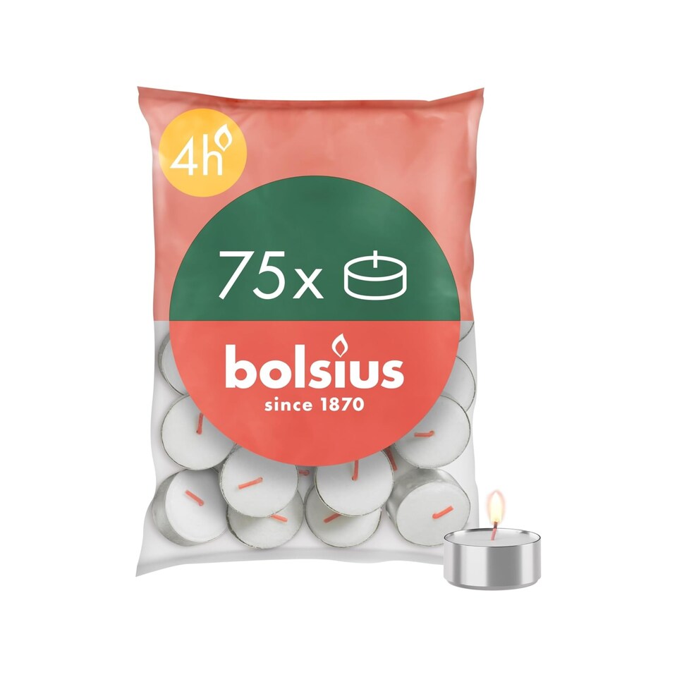 image 1 of Bolsius Tea Lights Pack of 75 White Unscented Decorative Ambient Candles